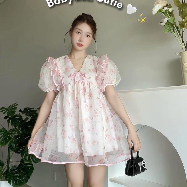 Hàng Thiết kế Số Lượng Ít Đầm Babydoll Tay Phồng Krixie đầm đi tiệc Nữ