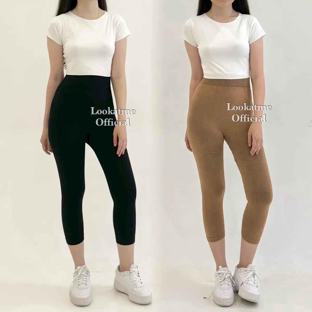 Lookatmeofficial - Legging 7per8 Polos Pendek Premium melar panjang Spandex Celana Wanita Celana Hitam