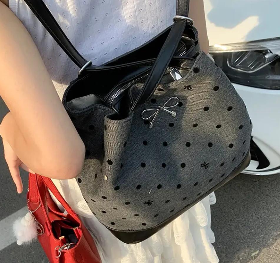 Polka dot print bow shoulder bag fashion trend large capacity casual bag underarm tote bag para sa mga kababaihan Polka dot print bow shoulder bag fashion trend large capacity casual bag underarm tote bag para sa mga kababaihan