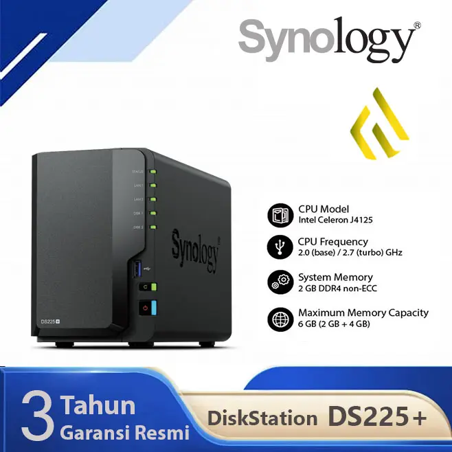 Synology DS225+ DiskStation 2-BAY NAS Server Storage Cloud DS 225 Plus - 2 Tahun Garansi Resmi