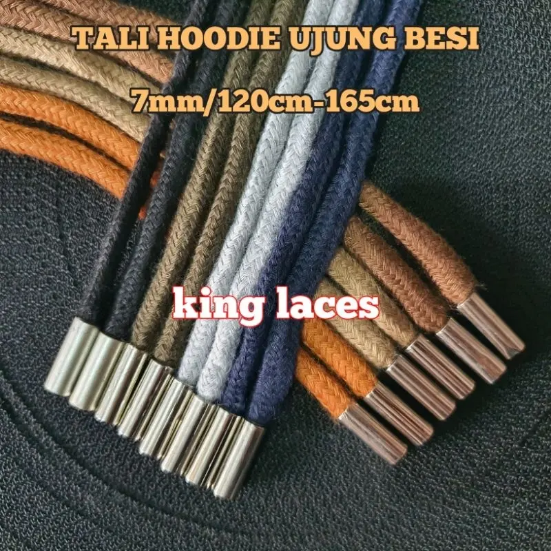 Tali hoodie katun ujung tembaga silver panjang 120cm-165cm