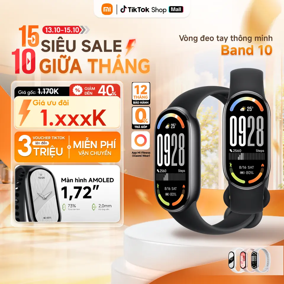 Vòng Đeo Tay Thông Minh Xiaomi Miband 10/11 - Màn hình AMOLED 1.72" - Pin tới 21 ngày - Màu sắc thời trang - Bản Quốc Tế Bảo Hành 12 Tháng - Hàng chính hãng