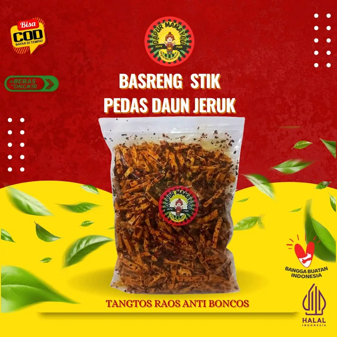 Basreng Stik Pedas Daun Jeruk 250 Gram - 250 Gram Basreng Pedas Daun Jeruk