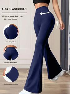Pantalones de mujer de tiro alto con elasticidad y corte acampanado, diseño ultra suave de cintura alta, efecto realzador para los glúteos, ideales para yoga y uso diario en la oficina