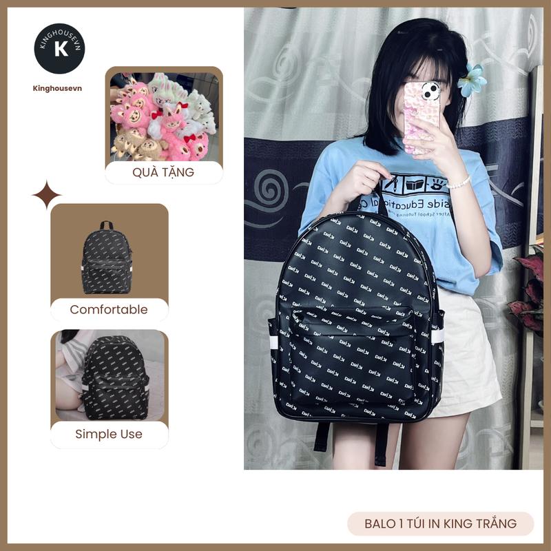 <GIÁ TRÊN LIVE>Balo Da Backpack Unisex Chống Nước Balo Backpack King House-Màu Đen Đeo Vai - Tặng kèm Móc Khóa Gấu Bông Ngẫu Nhiên