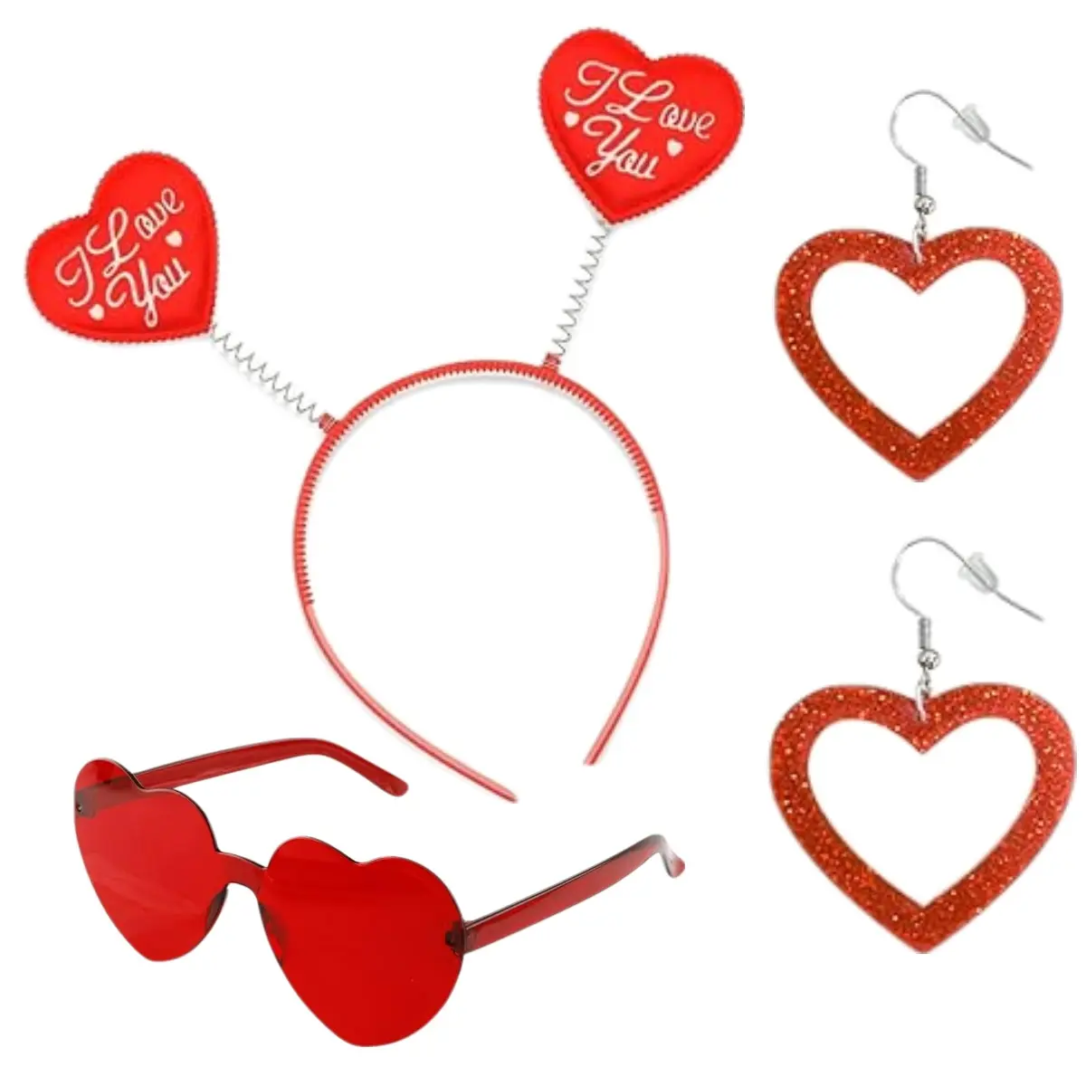 3 Piece Valentines Day Accessories Set Include Heart Headband Heart Head Boppers Heart Shape Sunglasses Heart Earing for Valentine Party Favors Costume Supply Gifts Photo