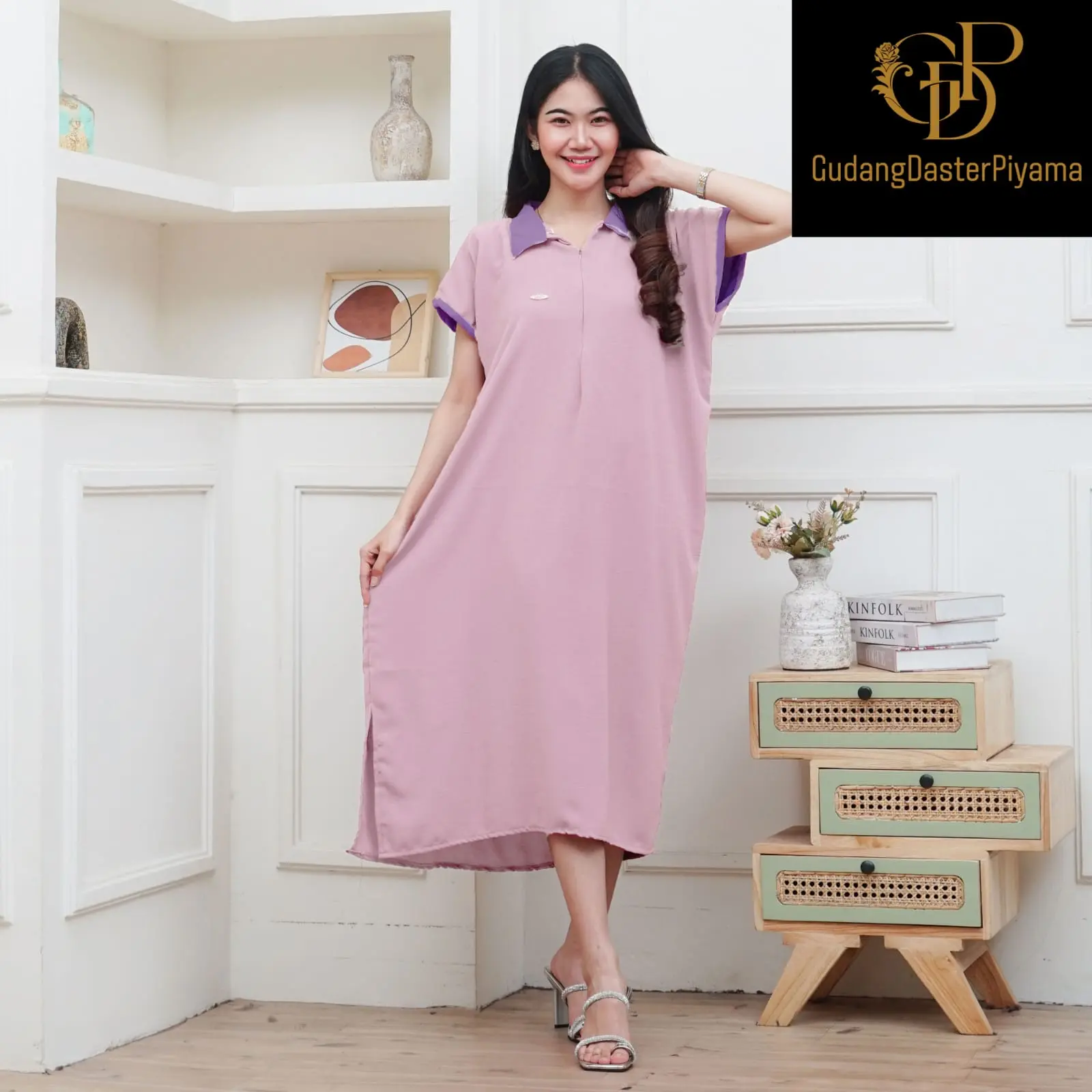 Daster Vina Daster Kerah Resleting Busui Friendly Cringkel Airflow Premium