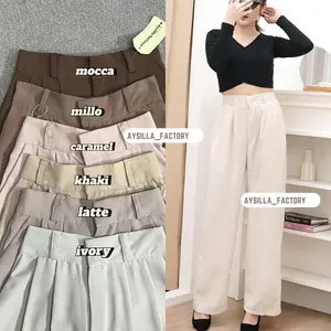 [BEST SELLER] Loose Pants trousers wanita PENGAIT - anti kusut - kulot wanita - kantor formal  / casual -  Aysilla_Factory karet panjang Kerja Polyester Celana Kancing loose pants high waist
