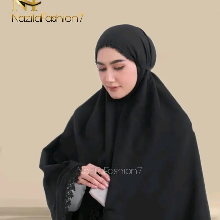 Bergo Umroh Dan Haji Bersaku Renda ziper Katun Premium 2