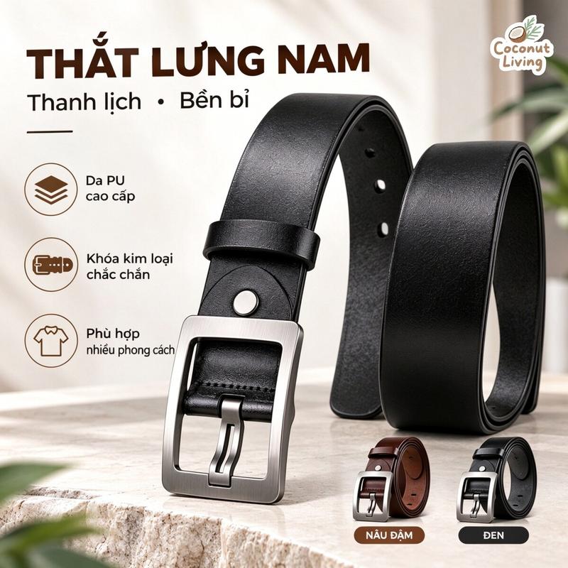 Thắt Lưng Nam Da PU Cao Cấp Khóa Pin Phong Cách Retro – Dây Nịt Nam Thời Trang Công Sở Lịch Lãm, Quà Tặng Lý Tưởng (4 Màu)