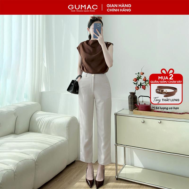  MUA 2 TẶNG THẮT LƯNG  Quần tây nữ dáng ống đứng lai baggy đính khuy nút vàng thời trang GUMAC LQE0819 