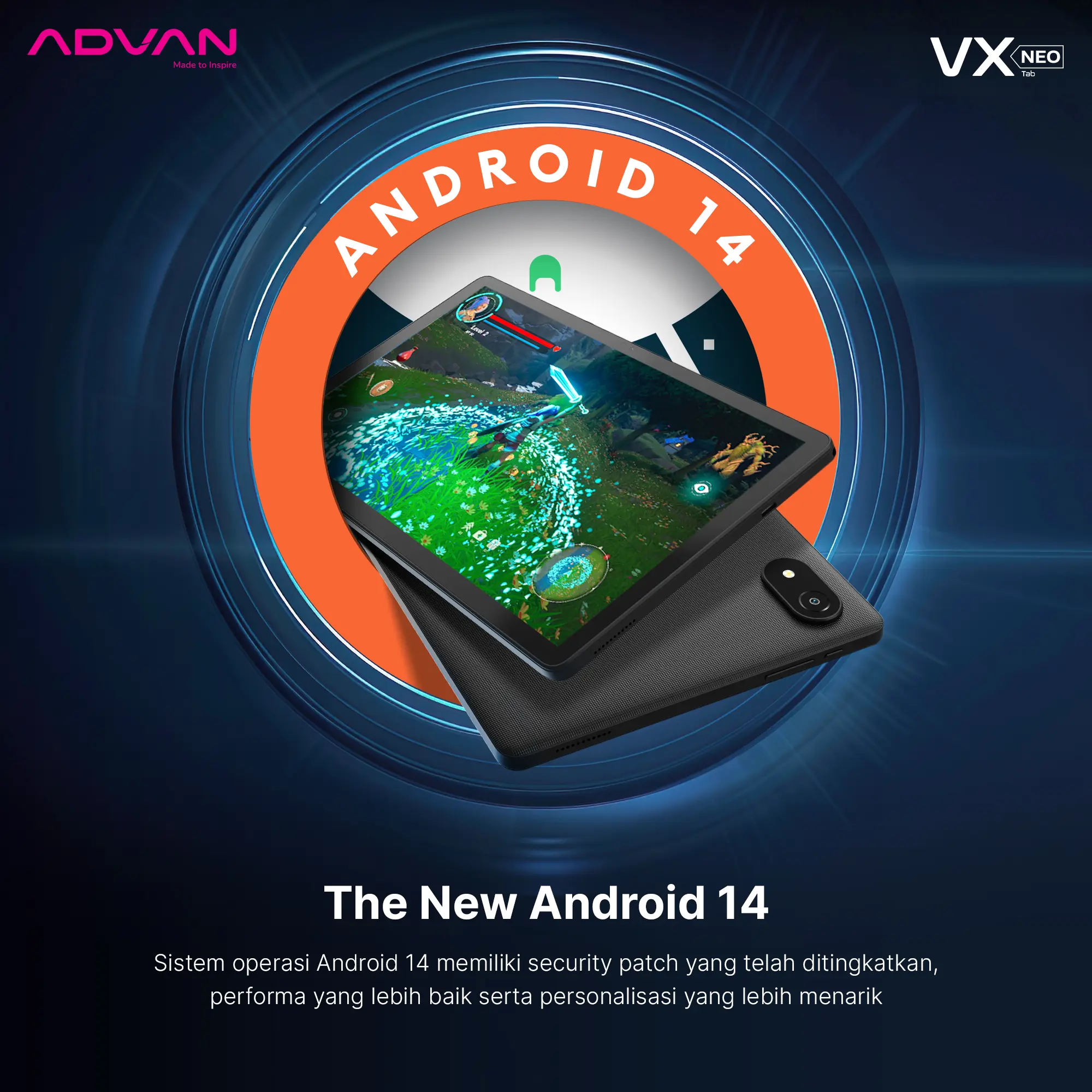 ADVAN VX Neo 4GB/128GB 10.1" inch IPS Dual SIM Tablet Android 14 6200 mAh Garansi 1 Tahun