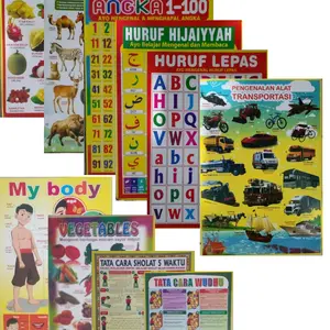 10 Pcs Poster Edukasi Anak ( Poster Huruf Lepas, Huruf Hijaiyah, Angka 1 - 100, Hewan, Buah Buahan, My Body, Sayuran, Cara Wudhu, Cara Sholat Dll )