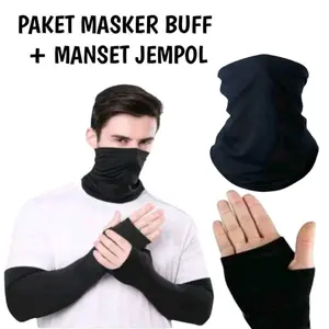 PAKET HEMAT!! MANSET HANDSOCK HITAM DAN MASKER BUFF HITAM MULTIFUNGSI Pria Outdoor