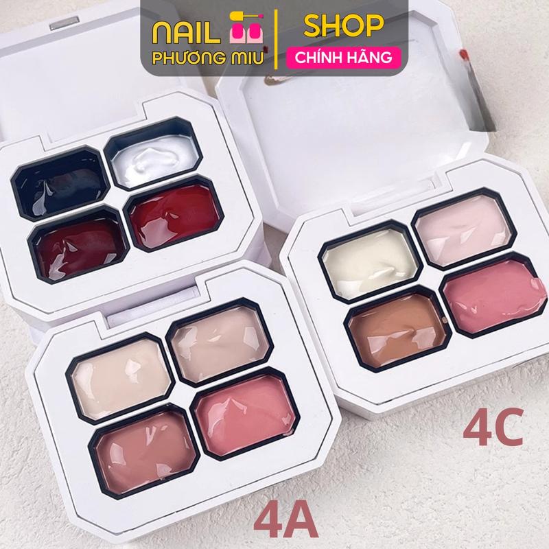 Set Gel Dặm 4 Màu HUAXI Ombre 4A Nude Hồng Làm Nail Đẹp Dịu Dàng Chất Gel Thạch Đậm Đặc Siêu Mịn Mướt 4in1 Chuyển Màu Không Cần Pha Bột Trang Trí Móng Nghệ Thuật