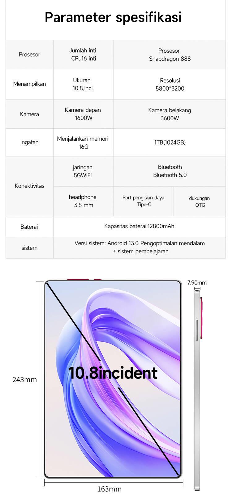（8）COD）2025 Baru Tablet 5G M66 Pro 10,8 Inci Memori 16GB+1TB Snapdragon 888 Tablet Kantor Murah Belajar 120HZ Pengalaman Profesional Seperti PC Tablet Android Murah Tablet Hanzhong Kartu Layar Bluetooth Wifi. Jaringan 4G/5G