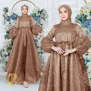 Aurora Boutiq MAXI NAZWA | M L XL | 4 WARNA | Terbaru Gamis Fashion Busana Muslim Wanita Lebaran Mewah Kondangan Pesta Dress Gaun Garis Panjang Tile Bordir Mutiara