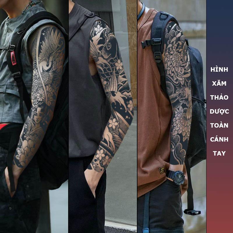  Hình xăm thảo dược nhật cổ toàn cánh tay hình xăm dán full tay 15 ngày chống nước QB-FULL 