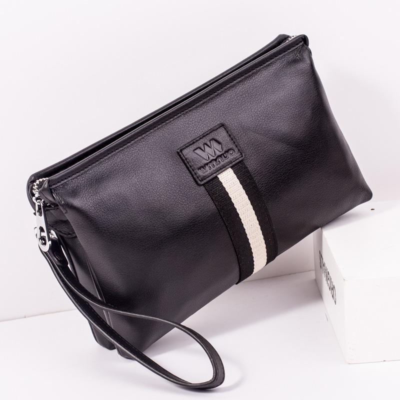 2025 Men's Clutch Bags Genuine Leather Double Layer Large Hand Bag for Male Long Wallets Envelope Bag Zipper Black Brand 5