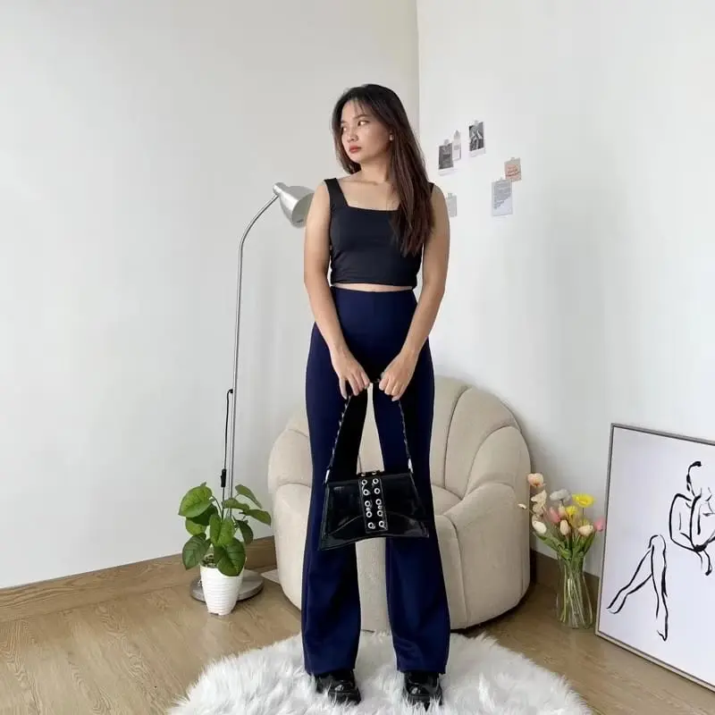 Flare Pants Highwaist Celana Kulot Cutbray Wanita Scuba Premium Tebal