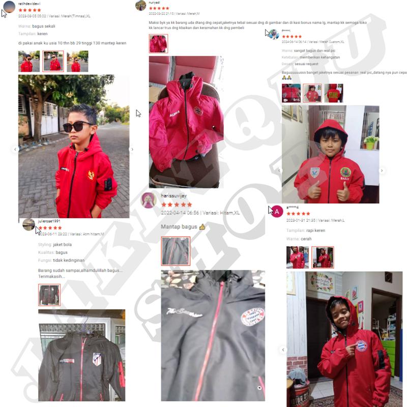 Jaket Anak Custom Parasut WP - Hoodie Fashion SD Dilapisi Busa Dactron Warna Hitam/Merah 5
