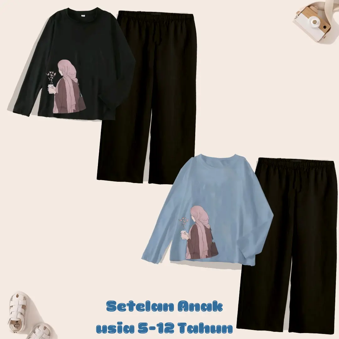 Baju 1 Set Anak Lengan Panjang Celana Kulot usia 5-12 Tahun MOTIF SERI HIJAB 4