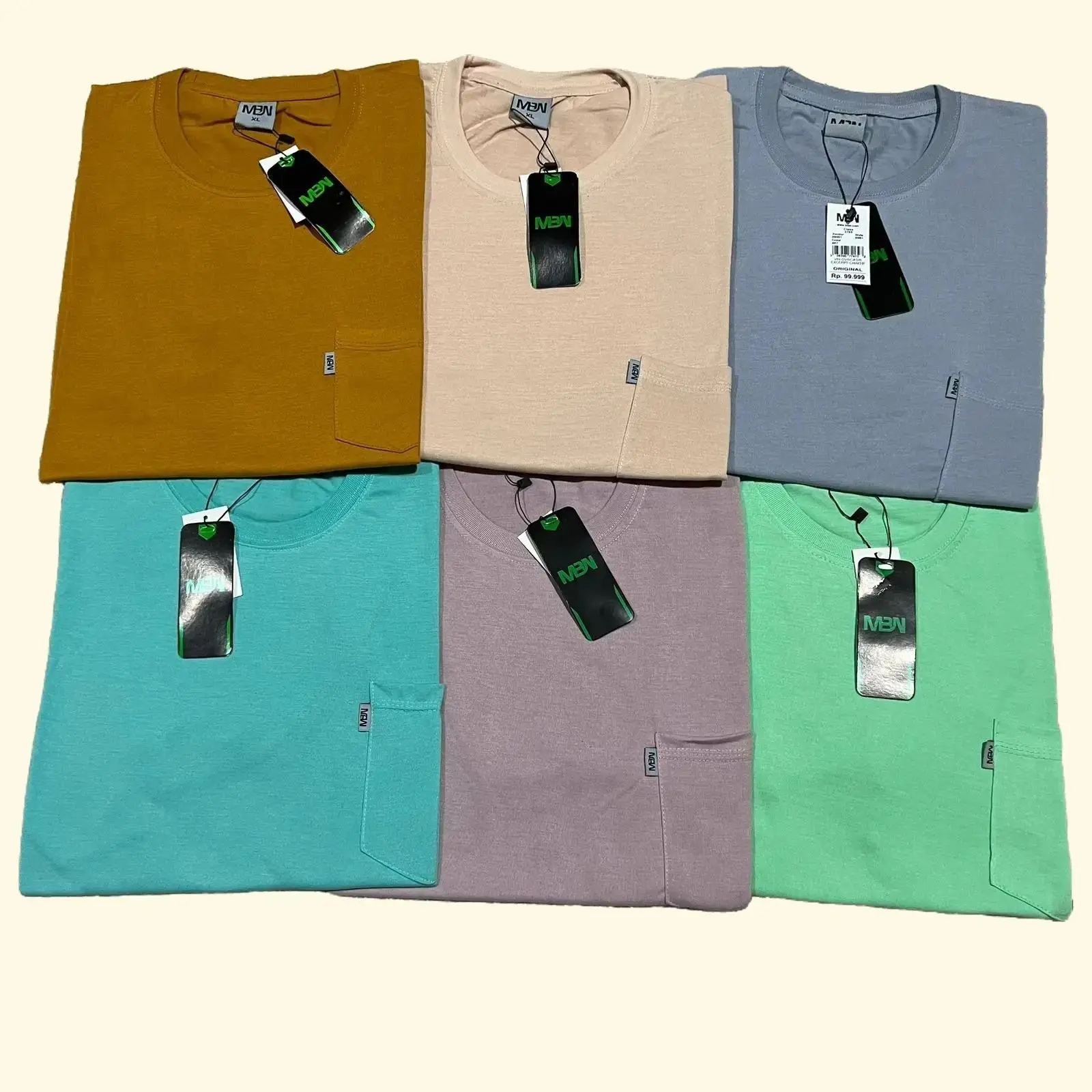 Paket 4 PCS Kaos Pocket Distro MBN Original Pria Wanita Cowok Laki Laki Cowo Dewasa Ukuran L- XL -XXL Warna Random Semi Katun Polos Abu Hijau Kuning Navy