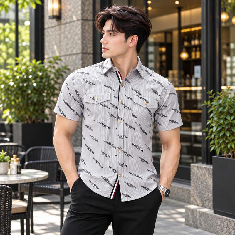 Áo sơ mi tay ngắn chất lụa mềm mịn thoáng mát không nhăn có họa tiết Hottrend kèm 2 túi hộp