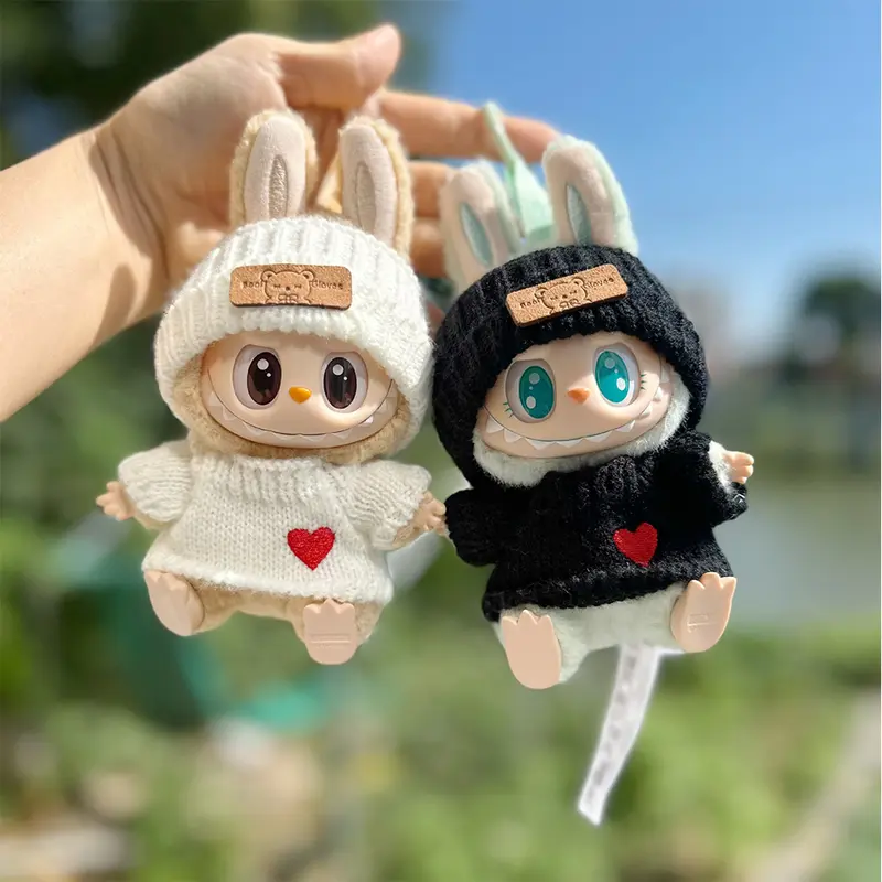 [Clothes only] labubu doll clothes pendant LALBUBU bear label hat love sweater set Cute Decoration Little Cloths#472032LS 1