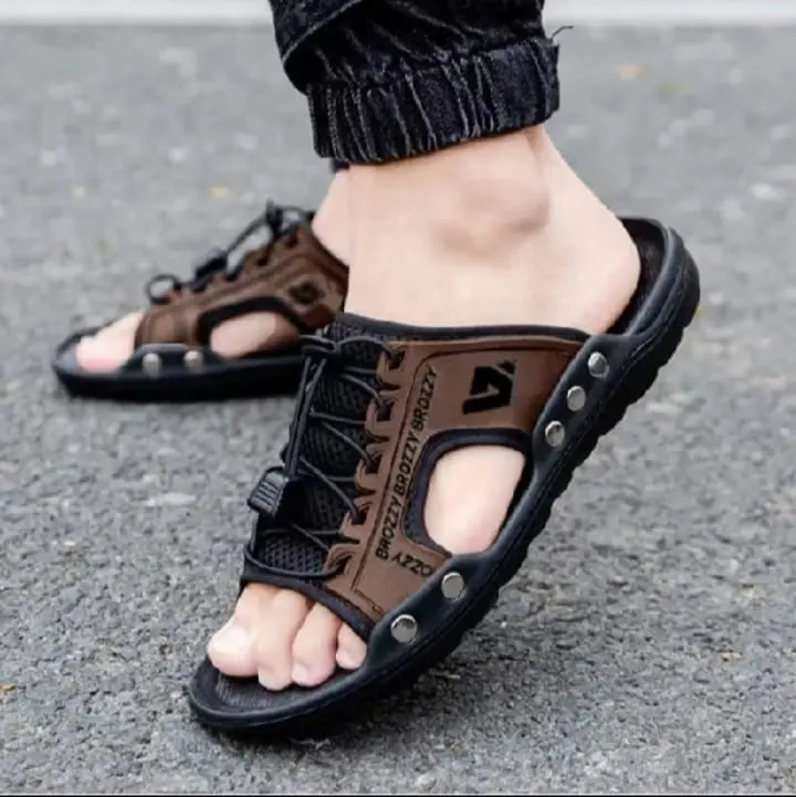 Brozzy Sandal Selop Gunung Pria Kekinian Kanvas Kulit B 09 COD Gratis Ongkir Original Selop Sendal Kasua Sendal Kasual Jepit