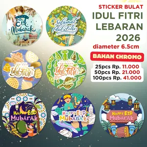 25/50/100PCS STICKER BULAT DIAMETER 6.5CM IDUL FITRI LEBARAN 2026