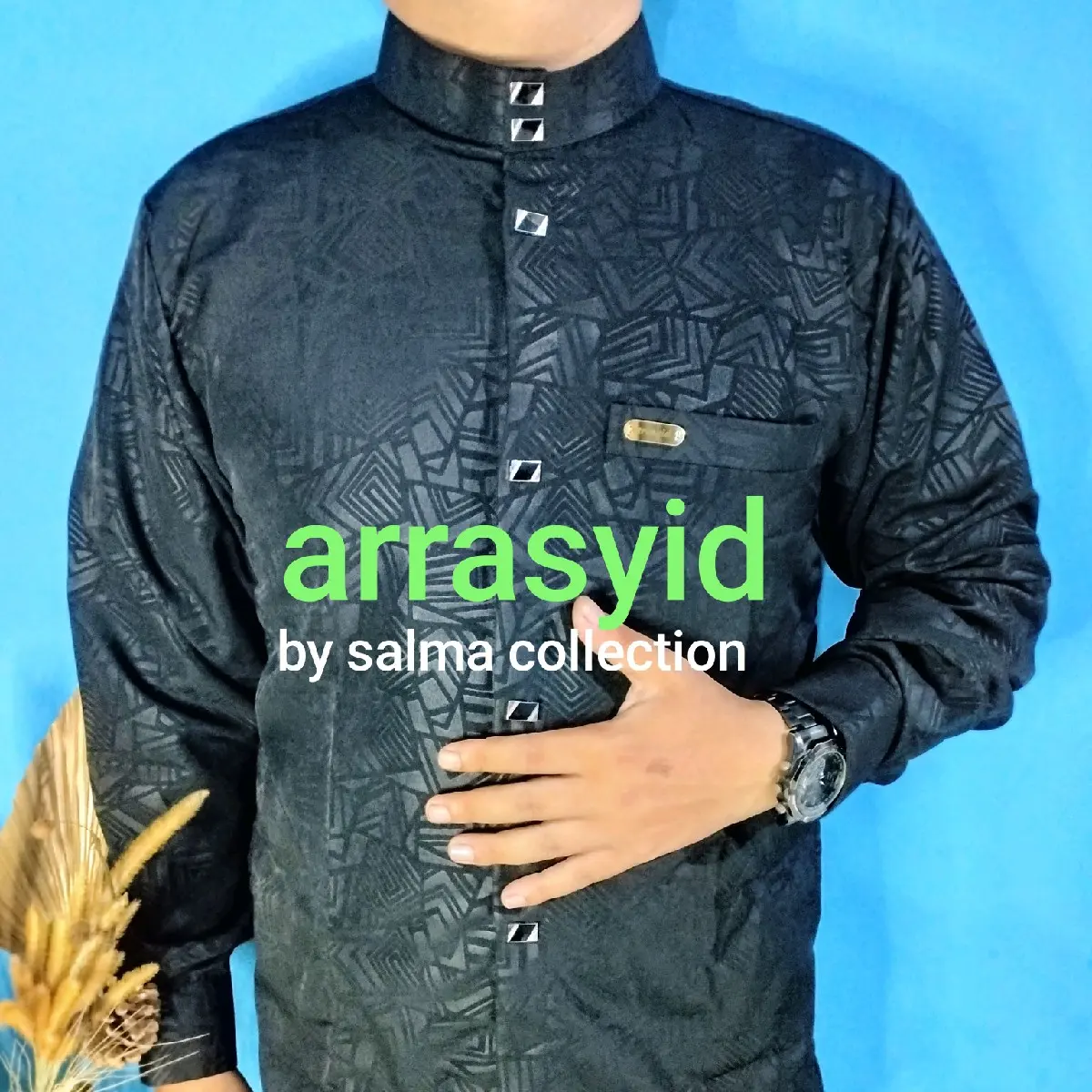 KEMEJA KOKO SULTAN DEWASA EMBOS PREMIUM HITAM Baju Katun Muslim