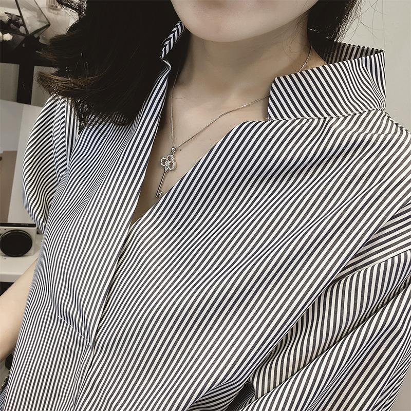 Product Introduction of M-4XL Korean Style Large Size Striped Shirt Women Casual Bat Sleeve Casual Stand Collar Blouse Top 21
