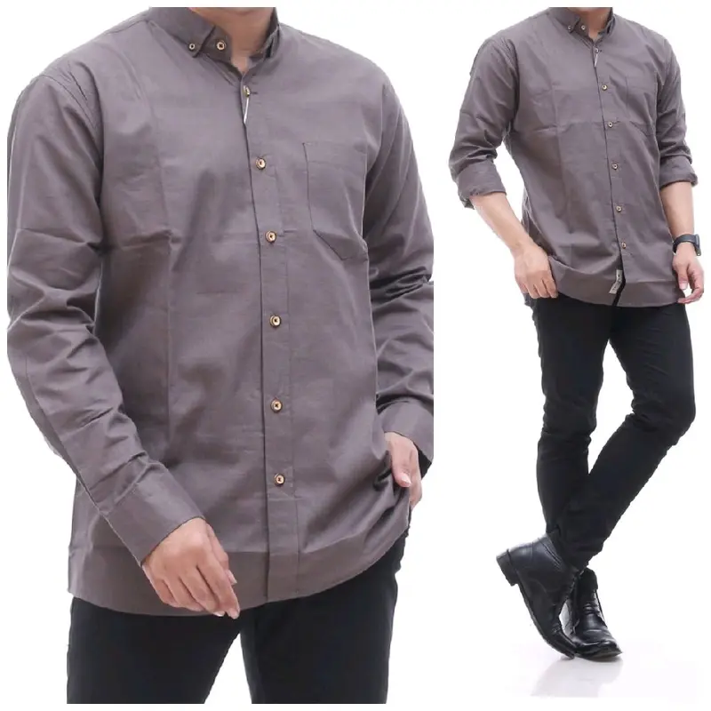 Kemeja Polos Lengan Panjang | Kemeja katun sigaret | Kemeja formal kasual | Atasan Pria | Kemeja koko | Reguler fit Dewasa High Casual 2