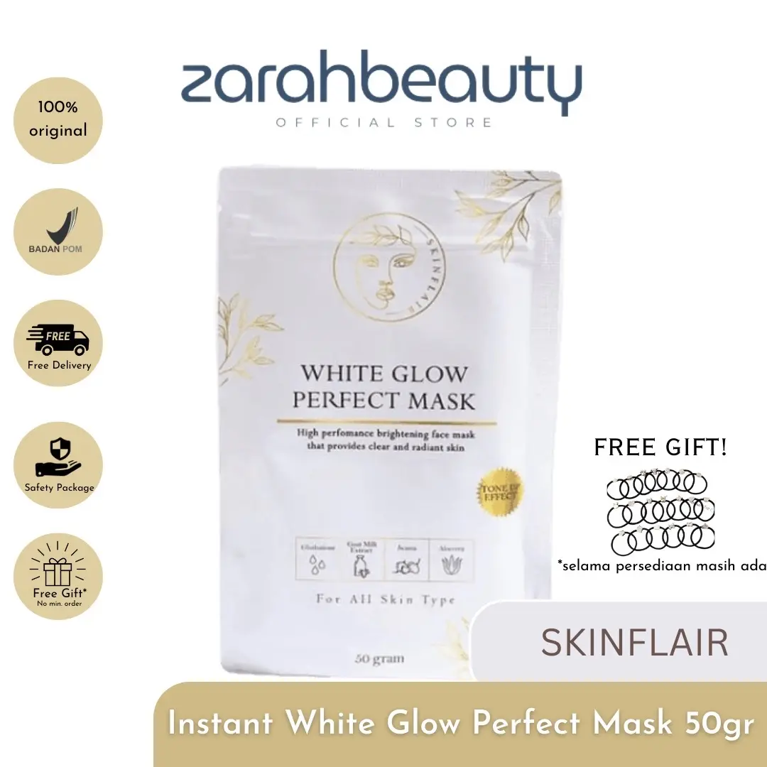 WHITE GLOW PERFECT MASK SKINFLAIR.ID Instant Perfect Brightening Mask Masker Skinflair Mencerahkan Masker Organic BPOM
