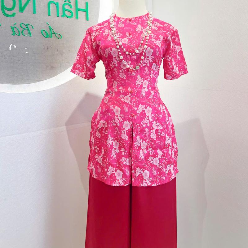  Xương May Hân Nguyễn - B.A166 - Áo Bà Ba Gấm Tay Ngắn Dây Kéo Nút Ngọc Trai  Quần Ngọc Trai  