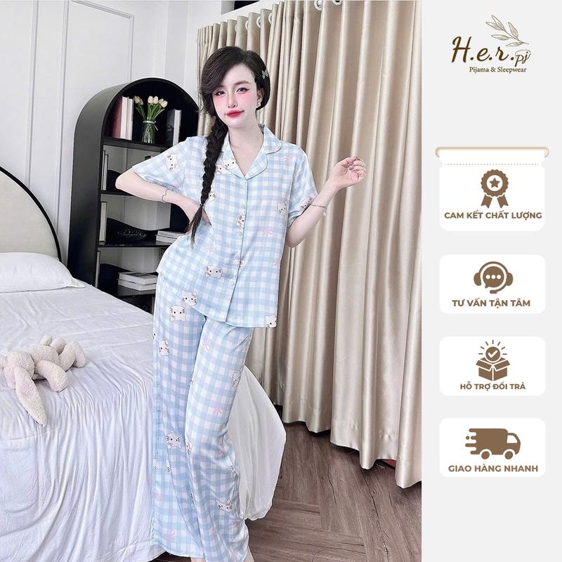  Set đồ ngủ nữ mặc nhà pijama lụa latin tơ tằm cao cấp mềm mịn họa tiết đẹp 