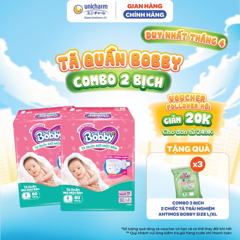 [MỚI] Combo 2 Tã/bỉm quần Mở Một Bên Bobby - Tiện Lợi, Dễ Mặc - Size NB 70+6/S 80/M 62 Miếng