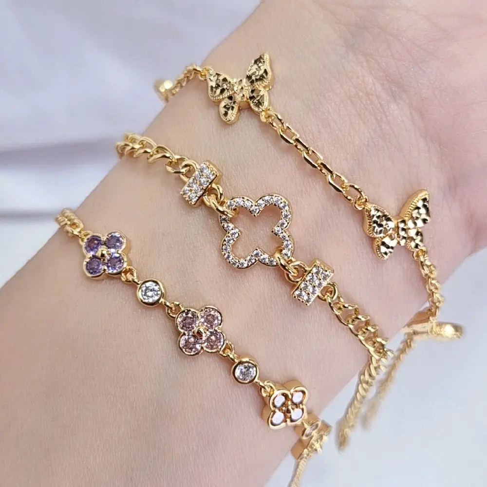 ET65 (Beli 2 produk apapun gratis 1) gelang rantai wanita kupu dan bunga kecil