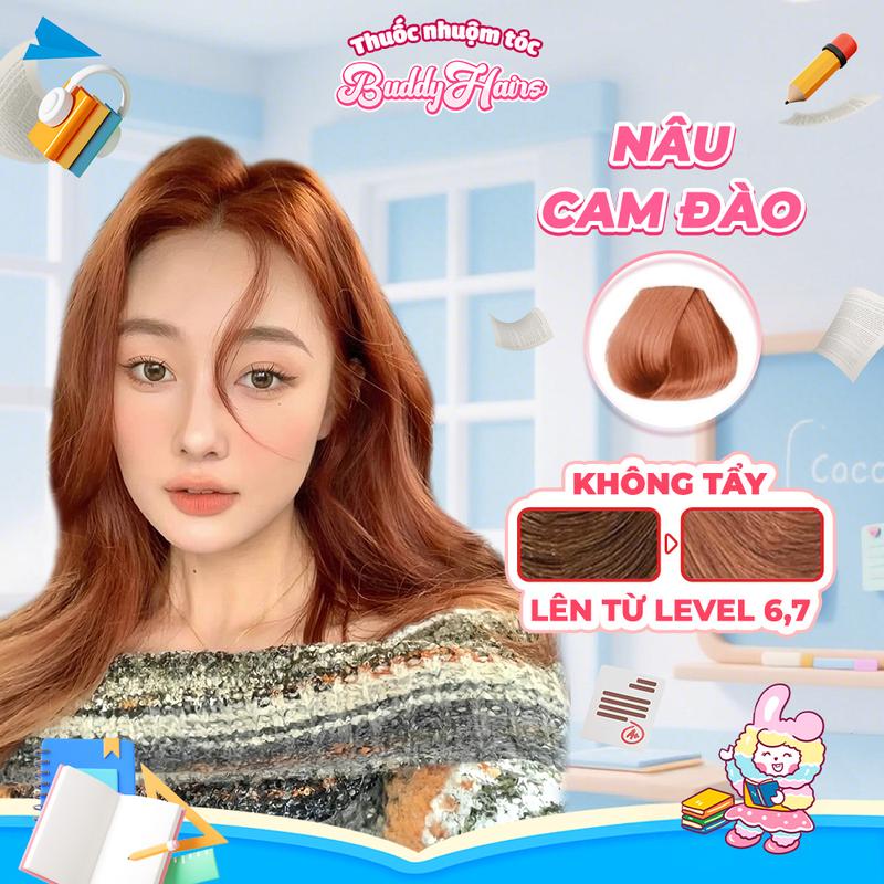 Thuốc nhuộm tóc NÂU CAM ĐÀO không cần dùng tẩy của Buddyhairs tặng kèm găng tay mũ trùm trợ nhuộm tiện ích