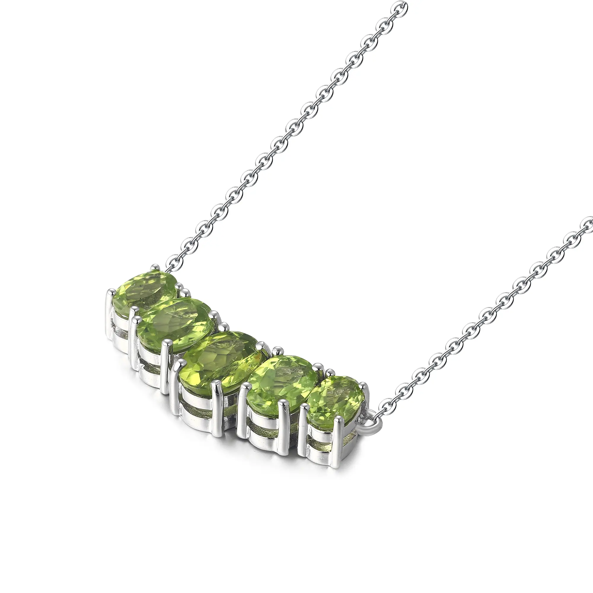 Natual Peridot Necklace S925 Sterling Sliver Birthstone Gemstone Jewelry Anniversary Daily Engagement