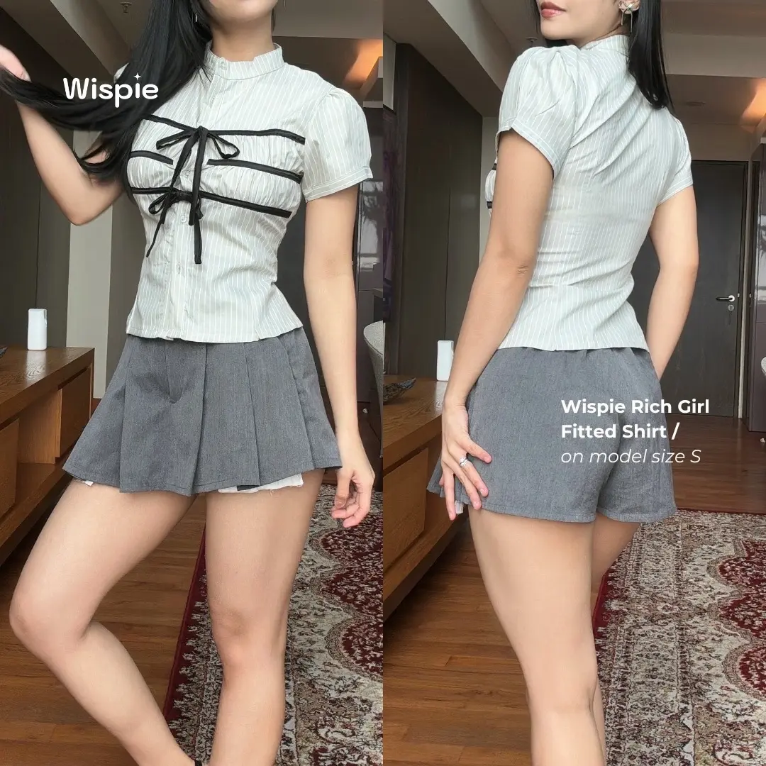 Wispie Rich Girl Fitted Shirt | Kemeja Wanita Slim fit body lengan pendek kerja kuliah kantor cute