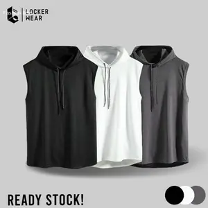 Hoodie Singlet Pria Tanpa Lengan Sleeveless Tank Top Kaos Sweater Polos Olahraga Casual Gym Fitness | Hot Item