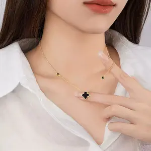 Kalung Titanium Wanita Motif Bunga Hitam Terlaris dan Kekinian Anti Karat Anti Luntur Emas