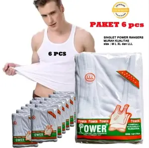 Paket 12/6 pcs Kaos Sporot singlet pria dan kaos dalaman merk POWER & NUTEX, warna: putih & hitam.
