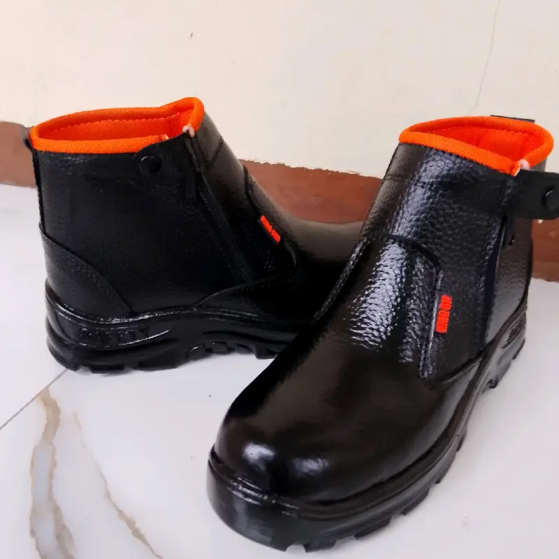KINGCIO Sepatu Safety resleting kerja / proyek Pria Kulit Asli Ujung Besi Sol Karet Anti Licin Cocok untuk Pabrik & industri Size 38-43 - Shoes Hitam 2