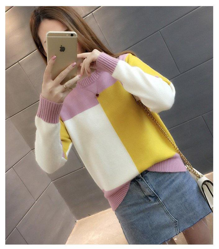 Product Introduction of ZANA Autumn and Winter Women's New Pullover Sweater Loose Korean Color Block Long Sleeve Knitted Bottom Top 14