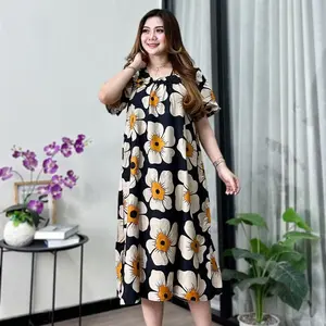 Daster Rayon Fuji Jumbo Ld 110 Kekinian Busui Karet Depan Lengan Pendek Motif Inem