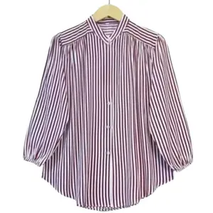 AZURA Kemeja Salur Terbaru Wanita Korean Look Bahan Rayon Twil Halus Adem Nyaman Busui Friendly Full Kancing Depan Pergelangan Tangan Karet Size L & XL