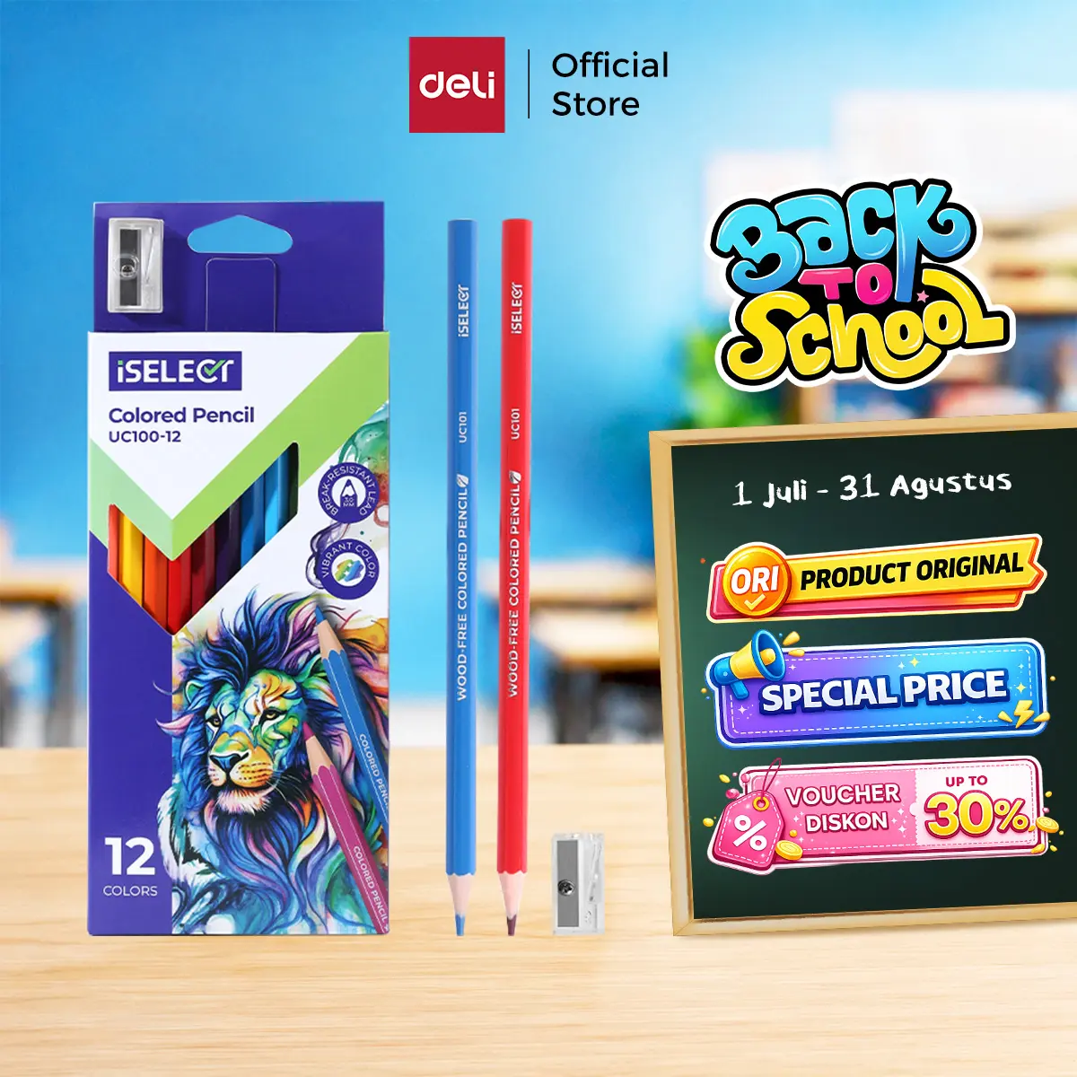 Deli I-Select Pensil Warna 12/24 Deli Colored Pencil  BONUS Rautan UC100